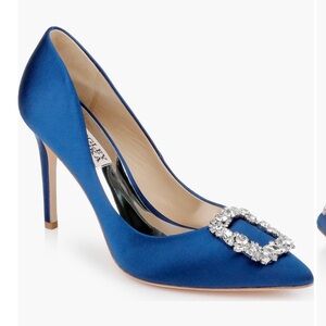 Badgley Mischka Royal Blue Heels with Crystal Buckle